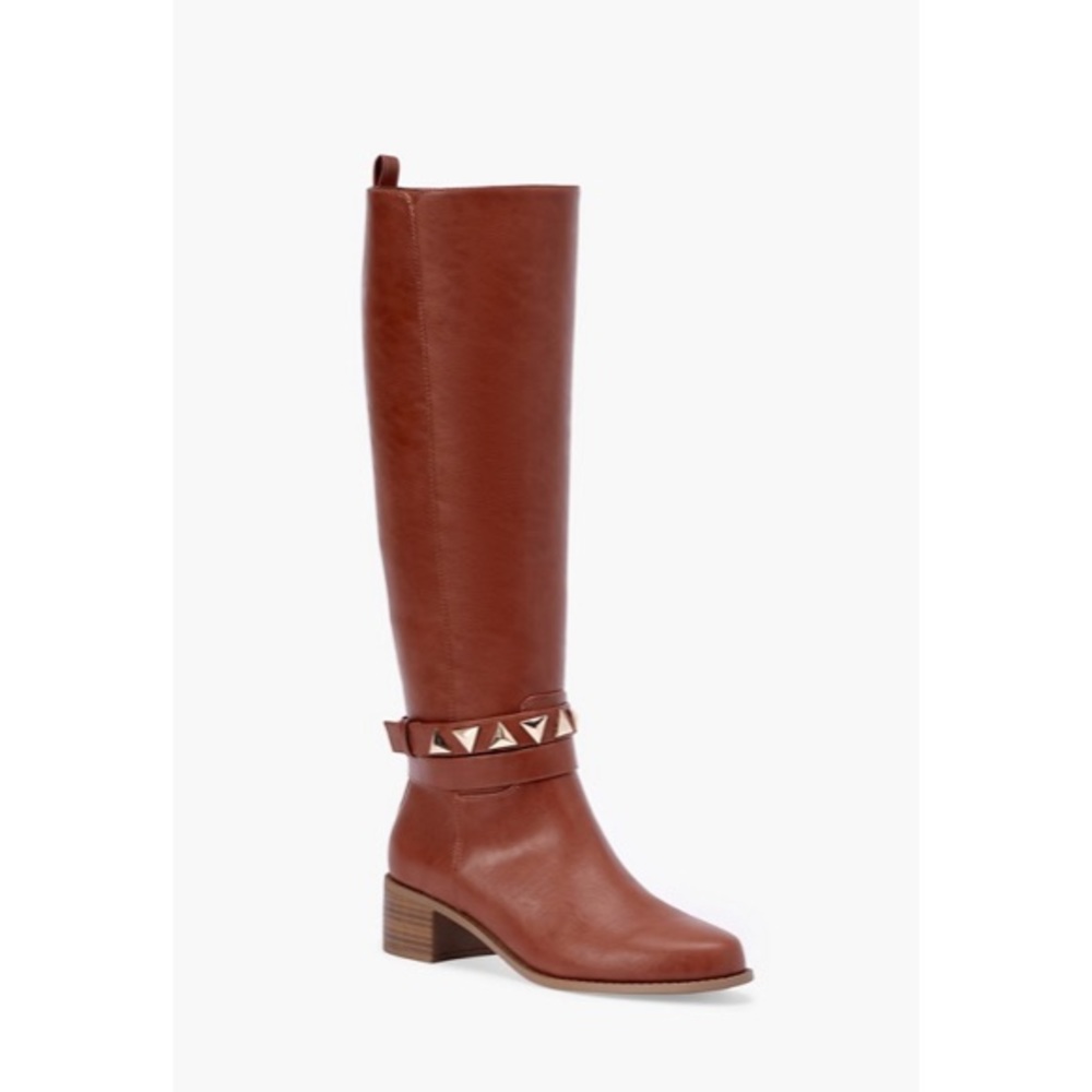 NWT JustFab Remy Studded Riding Boot in Leather Brown, Sz. 8 - Picture 2 of 9